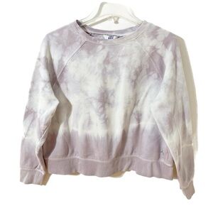 Joy Lab Cropped Tie Dyed Long Sleeve Crewneck Sweatshirt Ribbed Trims Pastel💜🤍